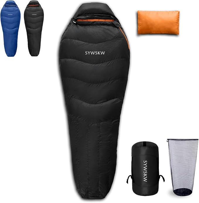 Down Sleeping Bag with Pillow, Lightweight Wide Sleeping Bag (86.6 in x 33.5 in) for Adults