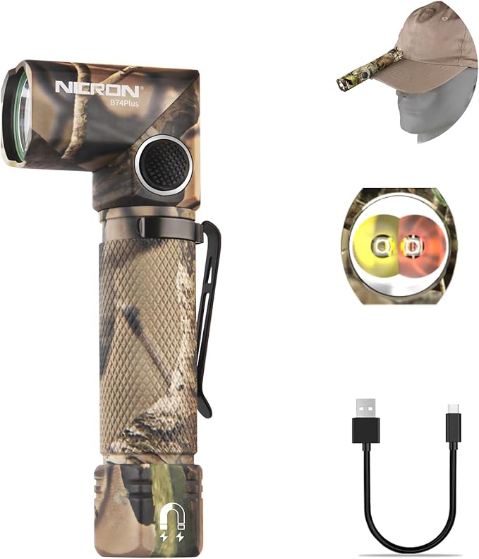NICRON B74plus White/Red Light Flashlights Rechargeable,High Lumens 90 Degree Magnetic for