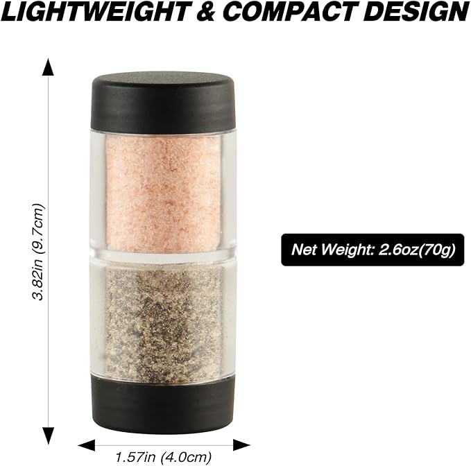 Sunmei Salt and Pepper Shakers Moisture Proof Set, 2-in-1 Portable Spice Shaker with Airtight Lid