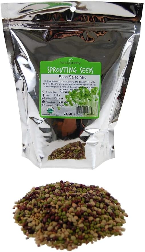 Bean Salad Sprouting Seed Mix- Organic- 2.5 Lbs- Mix of Bean Sprout Seeds: Adzuki, Mung Bean, Green