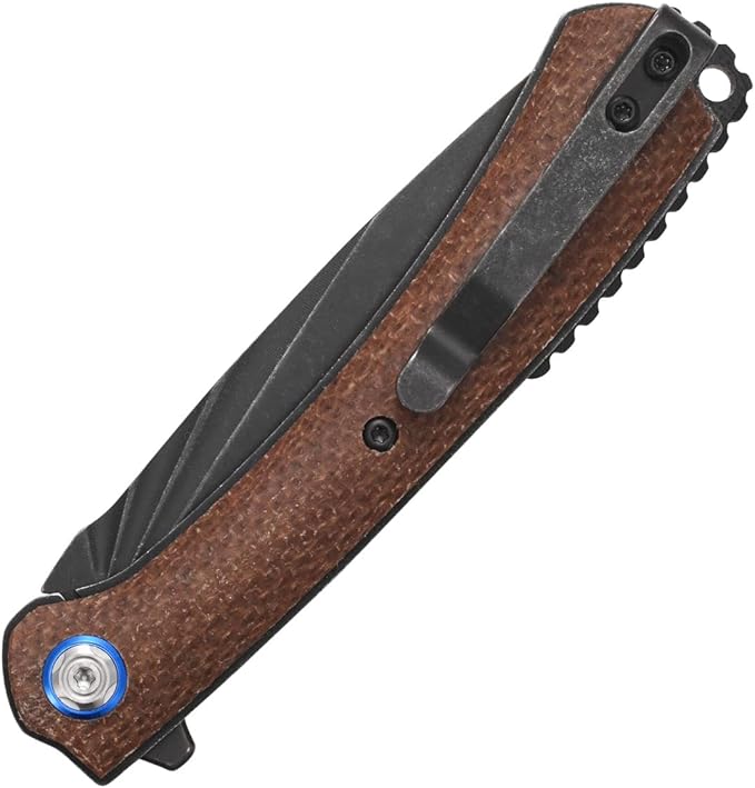 Sitivien ST144 Folding Knife,Black Stonewashed 14C28N Steel Blade,Micarta Handle Pocket Knife for