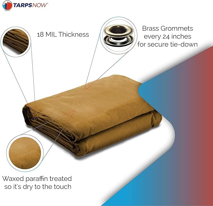 Tarps Now 12x24 ft Heavy Duty Canvas Tarp | 18 MIL Industrial Grade, Tear Resistant, Reinforced