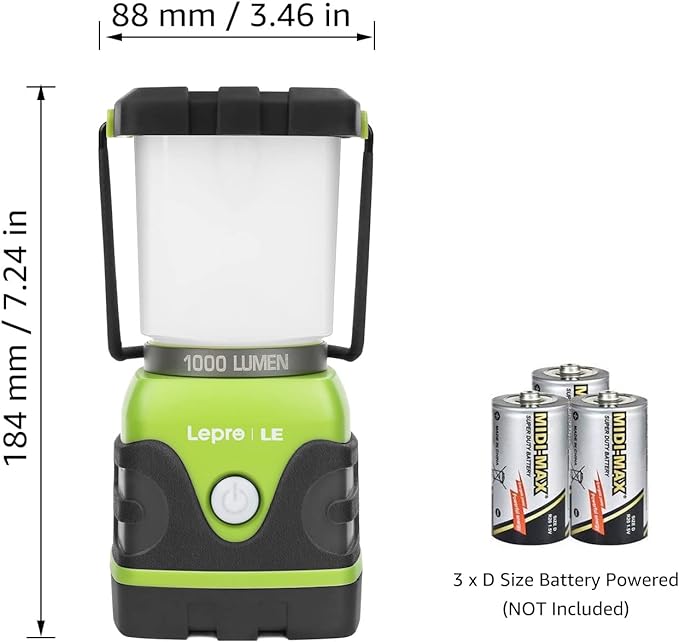 LE 1000LM Battery Powered LED Camping Lantern, Waterproof Tent Light with 4 Light Modes, Camping