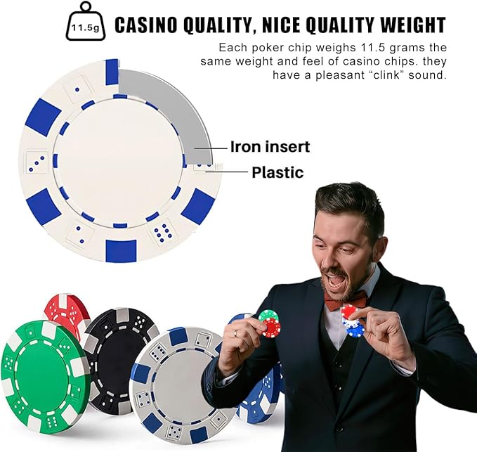 100PCS White Casino Poker Chips Set, 11.5 Gram Plastic Clay Blank Game Chips for Poker Card Games