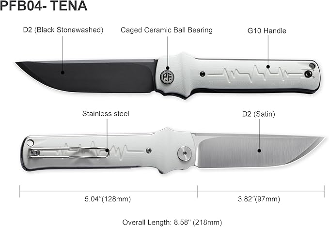 Petrified fish PFB04 Tena Folding Knife, 3.82" D2 Black Stonewashed Blade Carbon Fiber Handle