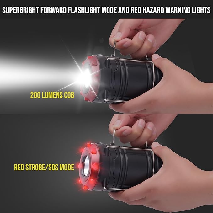 Lichamp Collapsible 2-Pack Camping Lanterns, 300LM COB Light & 150LM Flashlight with Red