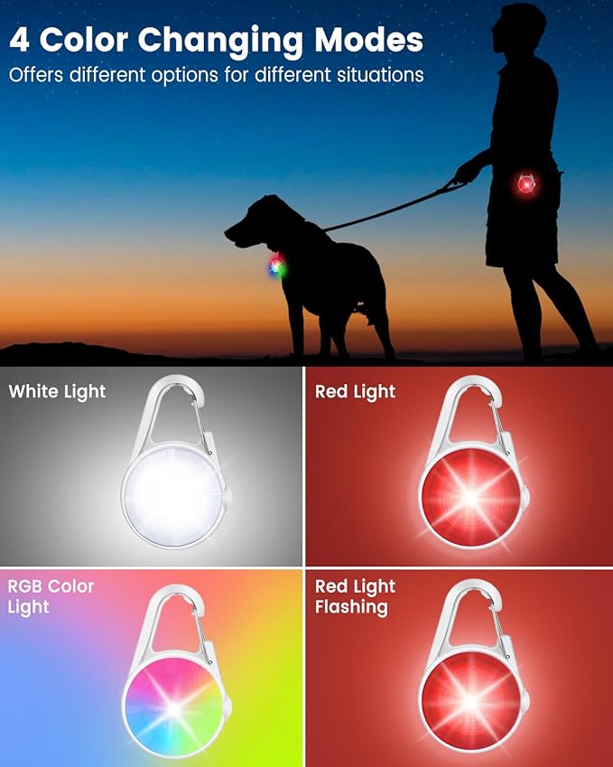 2 Pack Dog Collar Light, Rechargeable Dog Lights for Night Walking Clip On, 4 Modes Waterproof LED