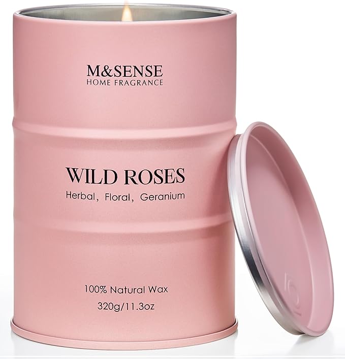 M&SENSE Wild Rose Natural Scented Candle, 70 Hours Long Lasting Soy Candles 11.3oz, Stress Relief