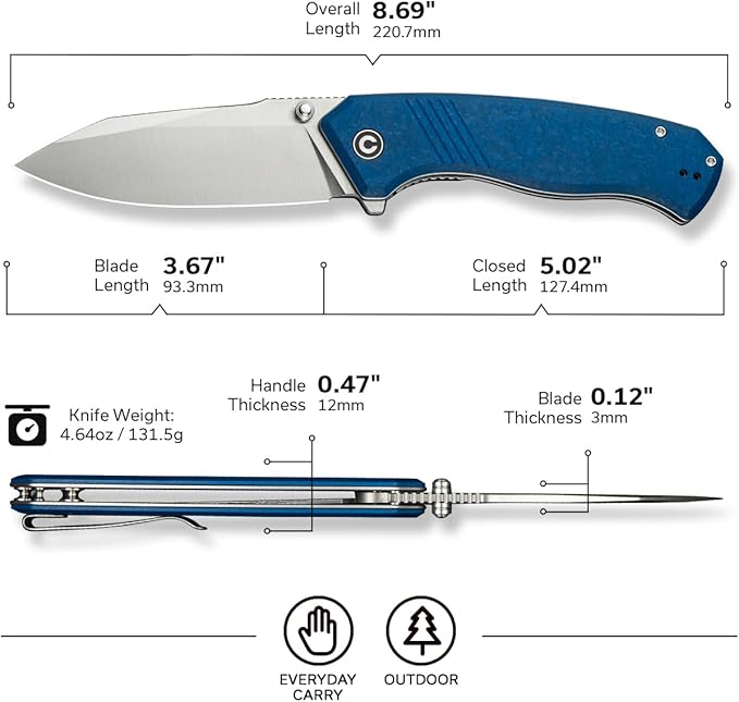 CIVIVI Placoid Pocket Knife for EDC, Folding Knife with 3.67" 14C28N Blade G-10 Handle For Men