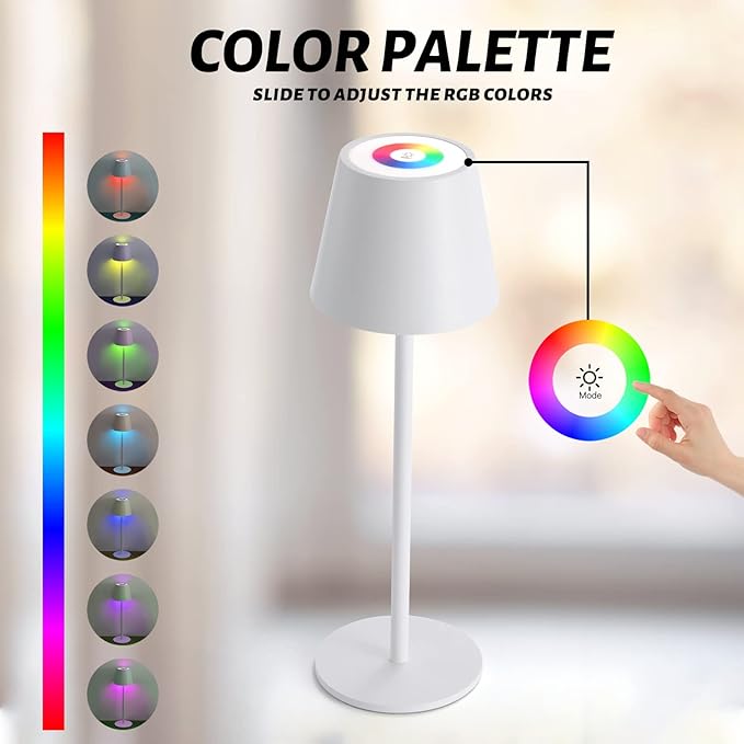 Maksone 2 Pack RGB Cordless Table Lamp, 6600mWh Rechargeable Battery Desk Lamp, 3000K Stepless