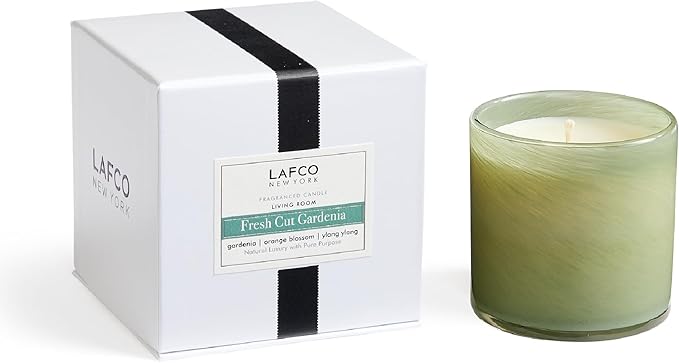 LAFCO New York Classic Candle, Fresh Cut Gardenia - 6.5 oz - 50-Hour Burn Time - Reusable, Hand