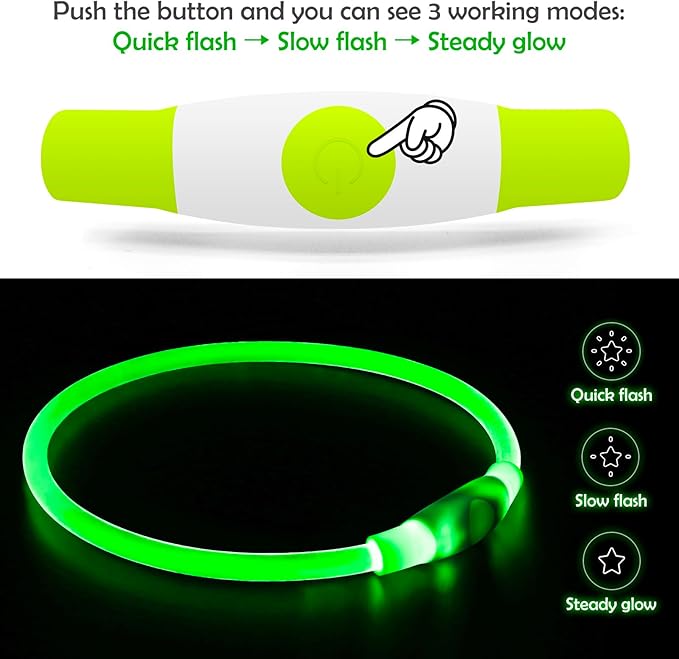 Led Dog Collar, BSEEN USB Rechargeable Flash Dog Necklace Light, Pet Safety Collar Makes Your