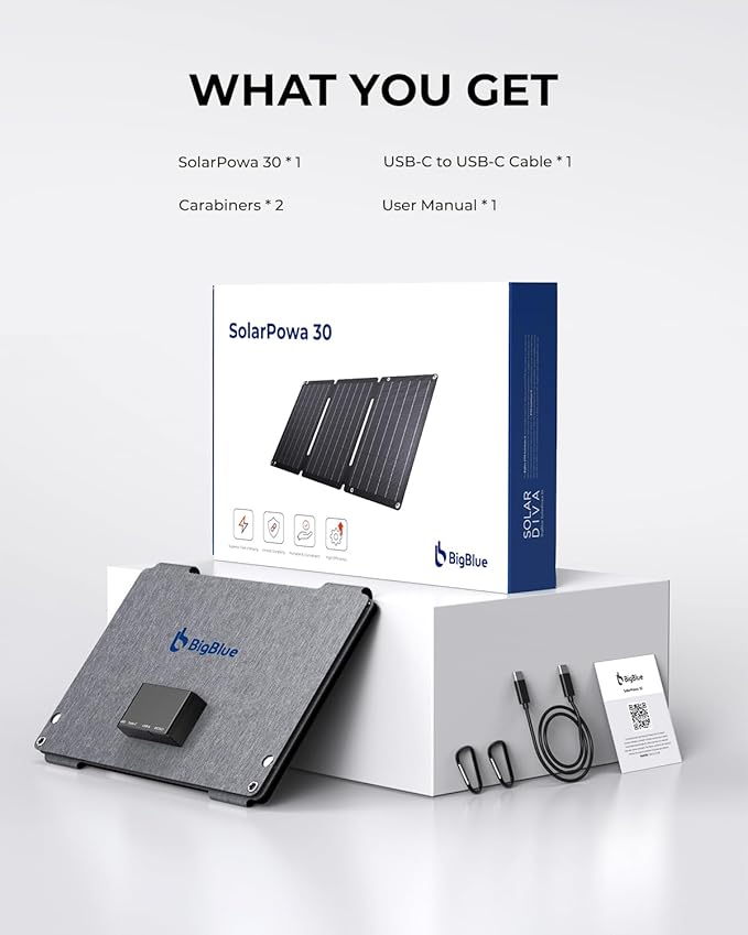 [Upgraded] BigBlue 30W Solar Panel Charger with Fast Charging USB-A and USB-C, DC Ports, SolarPowa