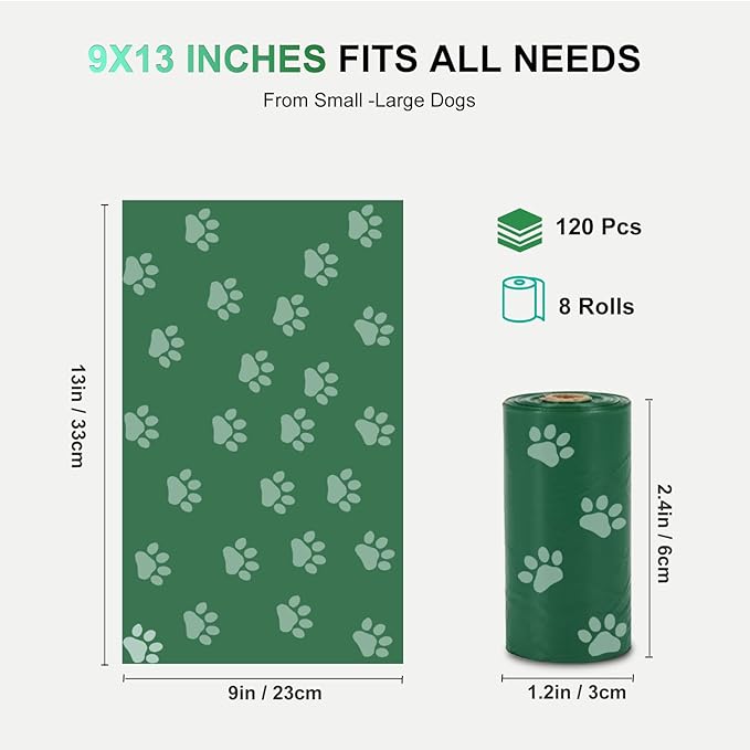 120Pcs Thick Dog Poop Bags Rolls, Leak-Proof Poop Bags for Dog and Cats Litter, 9x13 Inch Scented