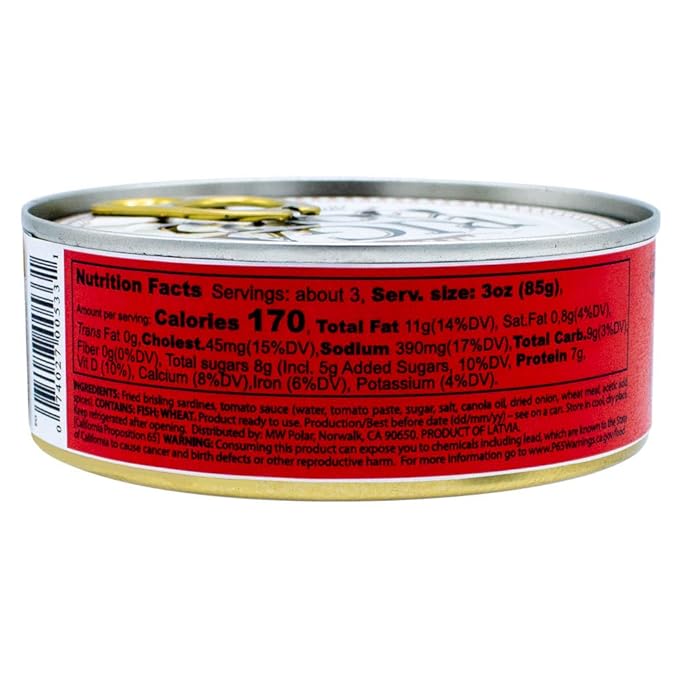 MW Polar Fried Brisling Sardines In Tomato Sauce, 8.47 Oz (Pack of 24)