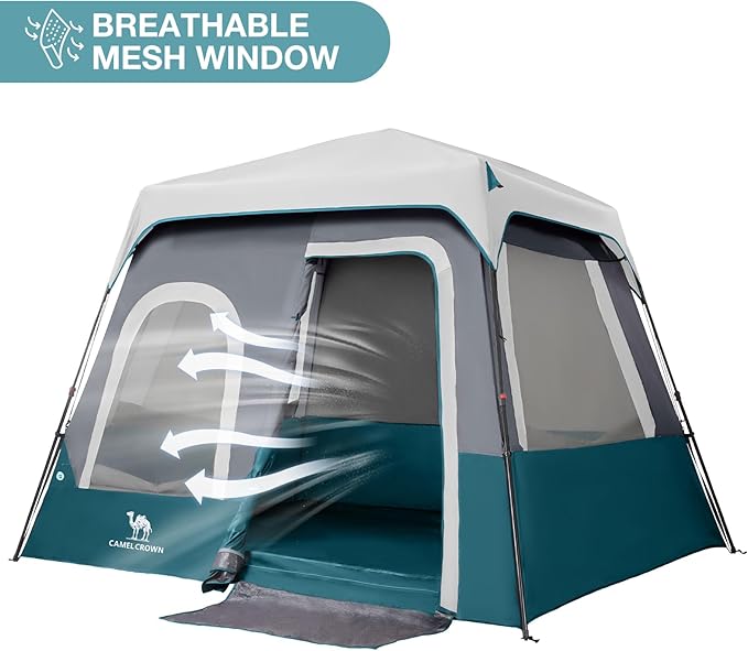 Camping Tents 4/6 Person Pop Up Instant Tent - Setup in 60s for Family Camping, Windproof Design