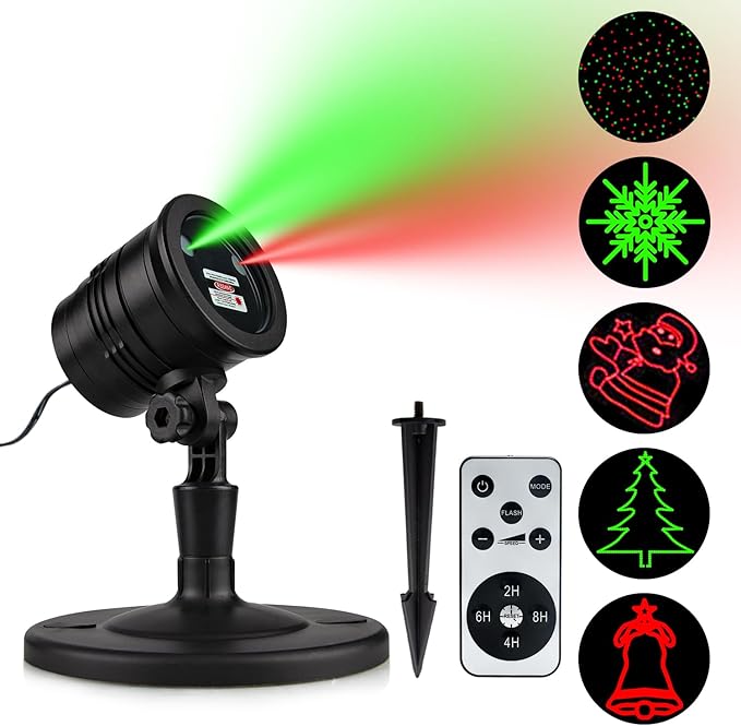Christmas Laser Lights, Projector Lights Landscape Spotlight Red and Green Star Show with Christmas