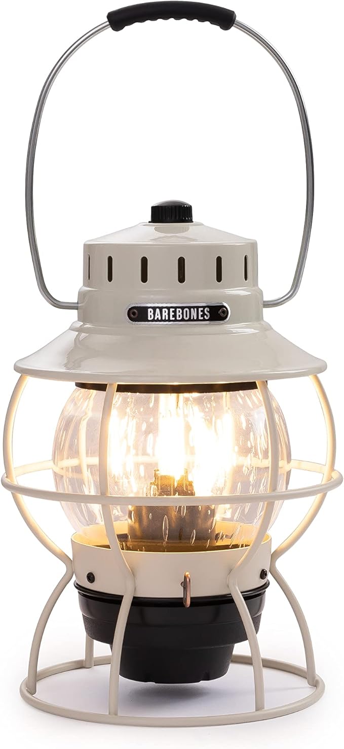 Barebones Railroad Lantern ??Vintage White, Vintage-Inspired LED Camping Lantern with Rechargeable