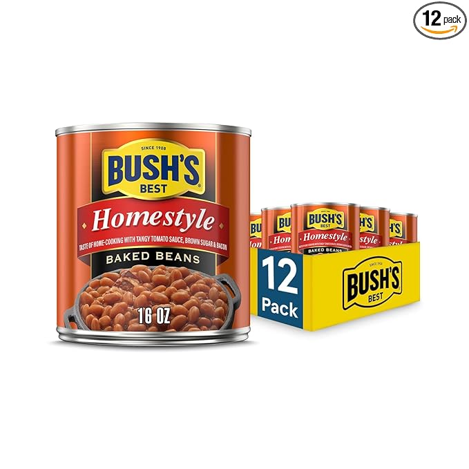 BUSH'S BEST 16 oz Canned Homestyle Baked Beans, Source of Plant Based Protein and Fiber, Low Fat
