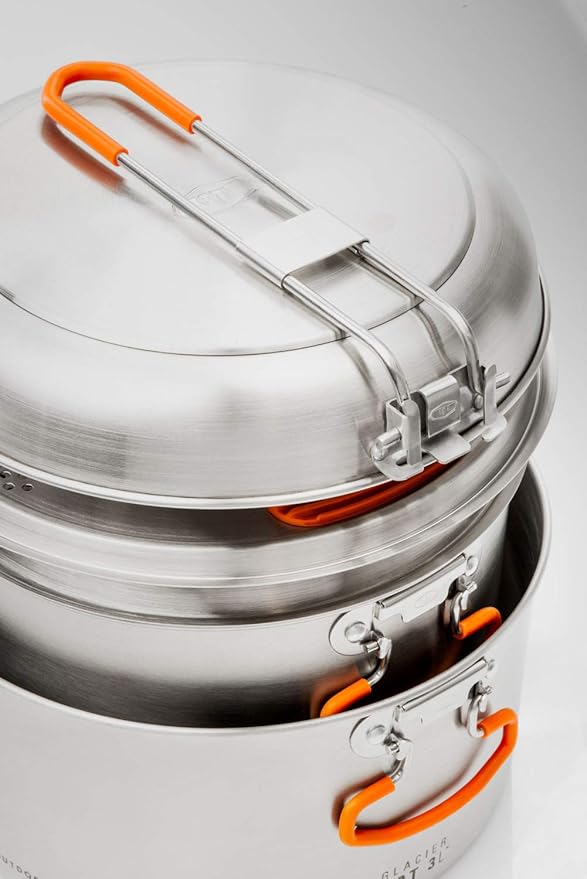 GSI Outdoors Glacier Stainless Steel Base Camper - Medium - 3 Pieces Cookset - Compact, & Durable