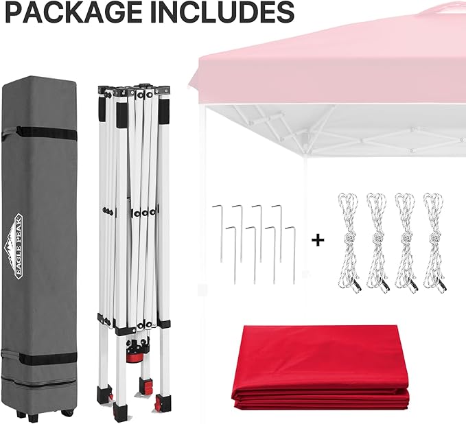 EAGLE PEAK Pop Up Canopy Tent with Wheeled Carry Bag, 8 Stakes, 4 Ropes, Easy Set Up Tent Canopy
