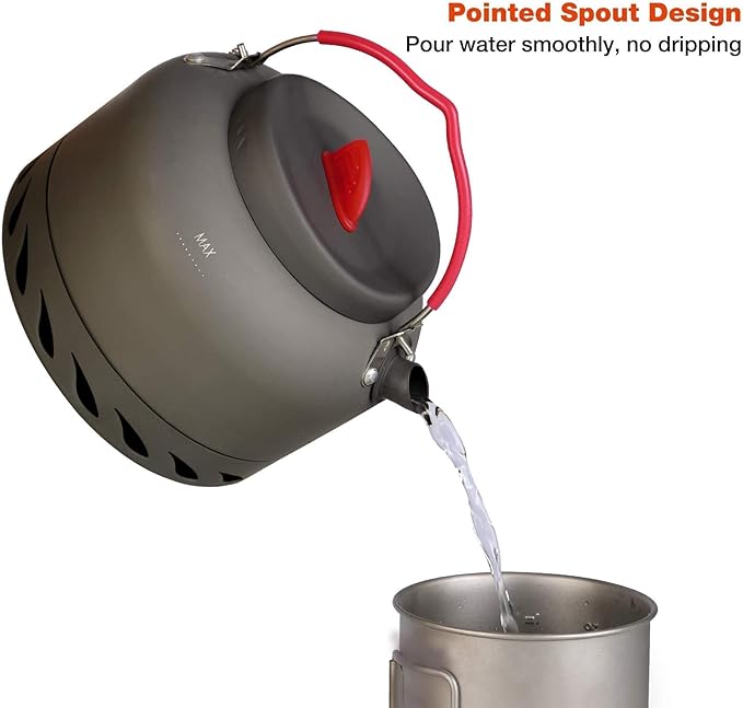 REDCAMP Outdoor Camping Kettle with Heat Exchanger, Compact Lightweight Coffee Pot,Aluminum Camp