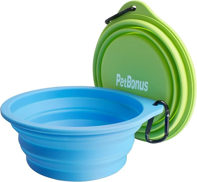 PetBonus 2-Pack Silicone Collapsible Dog Bowls, BPA Free Dishwasher Safe, Portable Foldable