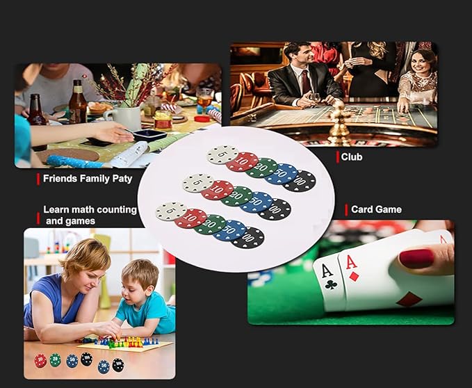 IXIGER Poker Chips,Denomination Poker Chips Set with Black Velvet Pouch Bag,Plastic Learning
