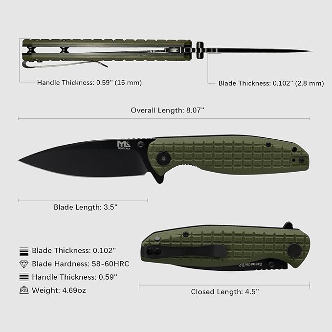 Folding Knife – 3.5-inch D2 Steel Folding Pocket Knife G10 Handle One-Handed Opening and Closing
