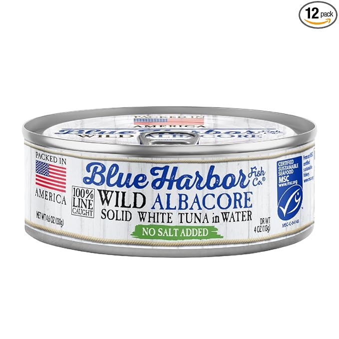Blue Harbor Fish Co. Wild Albacore Solid White Tuna in Water No Salt Added - 4.6 oz Can (Pack of 12)