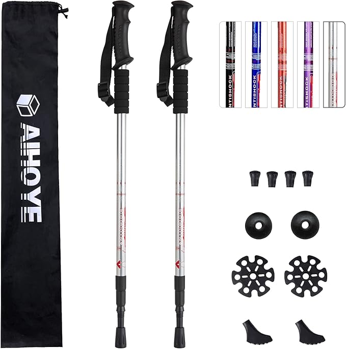 Aihoye Hiking Trekking Poles, 2 Pack Collapsible, Lightweight, Anti Shock, Walking Sticks
