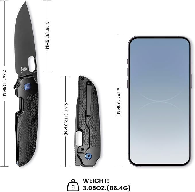 Kizer Varatas Pocket Knife, 3.27" S35VN Steel Blade, Black Titanium Handle, Folding Knife, Small