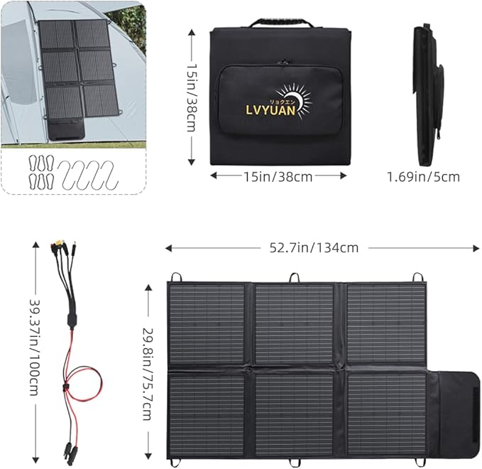 LVYUAN 120W Portable Solar Panel Foldable Blanket, Monocrystalline Huge Power Solar Panel, Solar