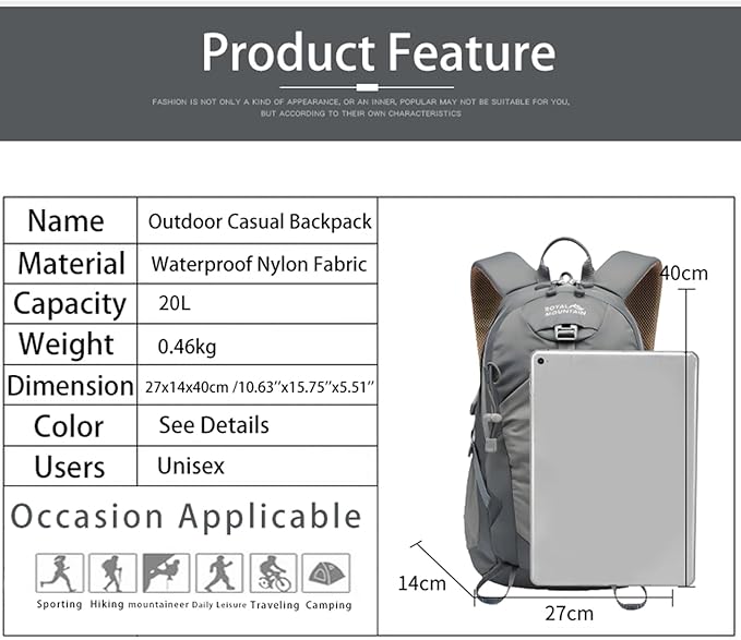 Small Hiking Backpack, 20L Lightweight Travel Backpacks For Men Women, Water Resistant Outdoor Day