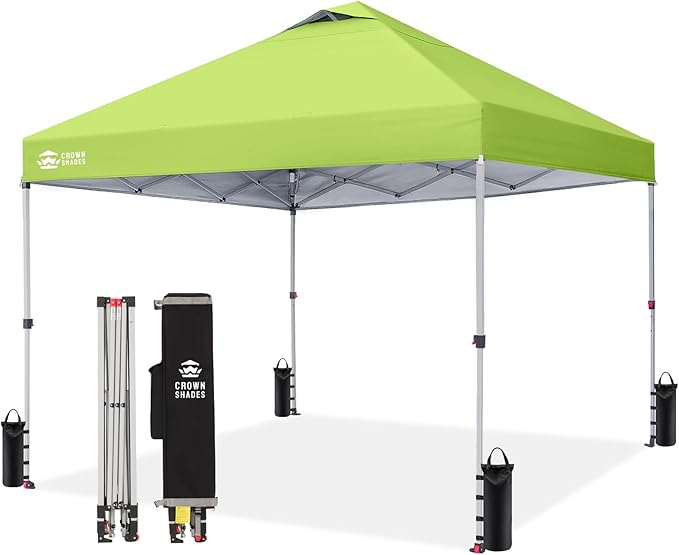 CROWN SHADES 10x10 Pop Up Canopy - Beach Tent with One Push Setup - Easy Outdoor Sun Shade for