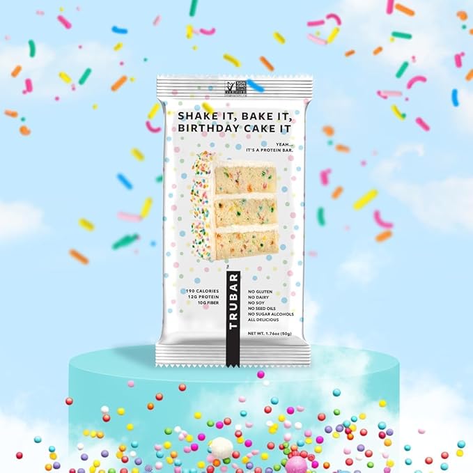 TRUBAR Vegan Protein Bar, Shake it Bake it Birthday Cake it, Gluten Free, Plant Based Protein