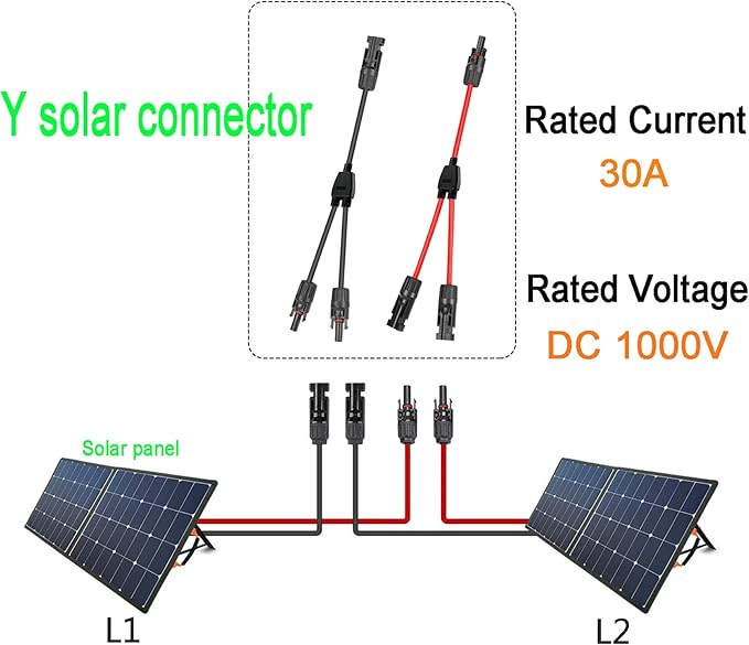 Y Solar Connector 1 to 2 Solar Y Branch Parallel Cable,Solar Male Female Connector Adapter,4 mm²