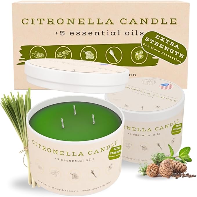 Buzz Defender 14oz Outdoor Citronella Candles | Highly Effective 100% Natural | 64h Burn time | 2X