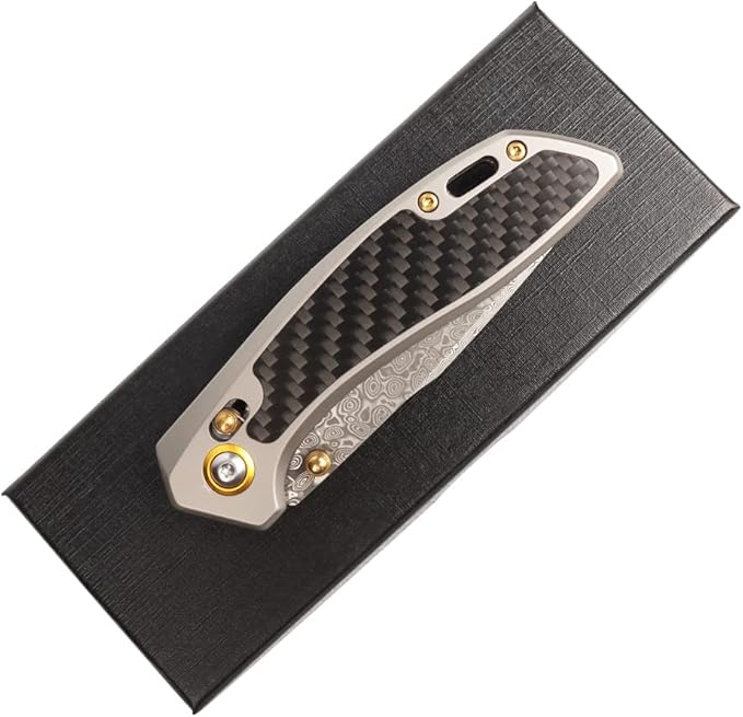 MASALONG Kni256 Pocket Knife, EDC Folding Knives, 3.77 "VG10 Damascus Blade, Carbon Fiber Alloy