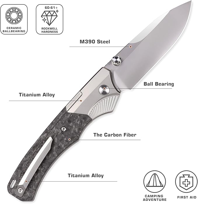 Titanium Pocket Knife WD107, Pearlescent M390 Blade EDC Knife, Men Women Daily Carry Lightweight