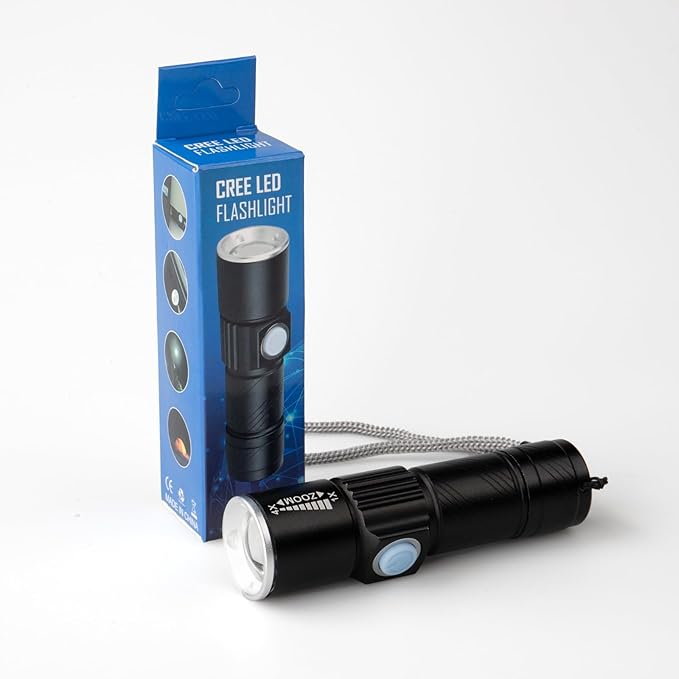West Coast Paracord LED Flashlight, 3 Modes, Adjustable Zoom Focus, USB Rechargeable, Portable EDC