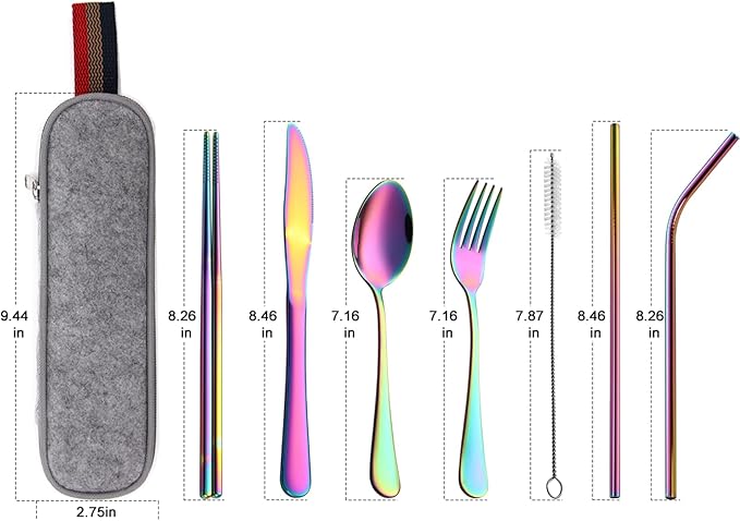 DEVICO Portable Utensils, Travel Camping Cutlery Set, 8-Piece including Knife Fork Spoon Chopsticks