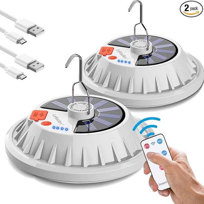 USB Solar Camping Light Remote Tent Light 2 Pack - 4000LM Portable LED Rechargeable Camping Lantern