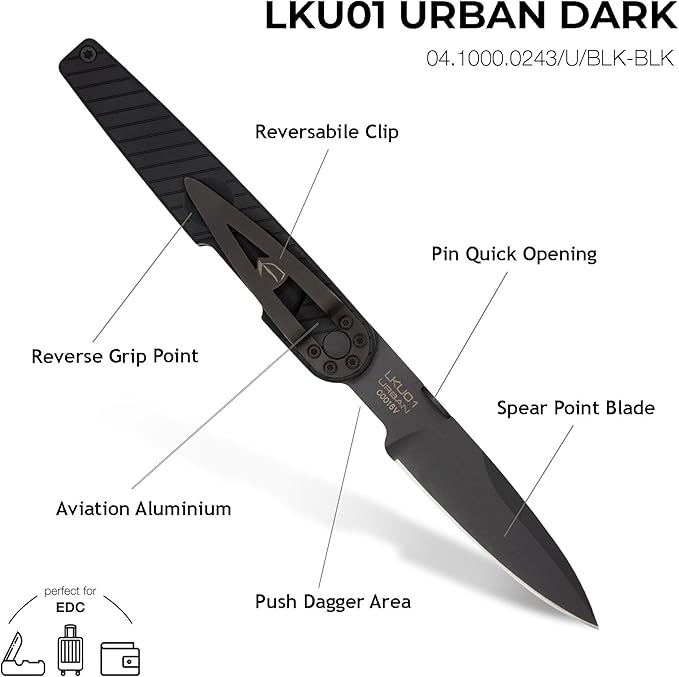 Extrema Ratio - LKU01 (Urban Dark), Böhler N690 Steel Blade 58 HRC, Black Burnished Finish, Smooth