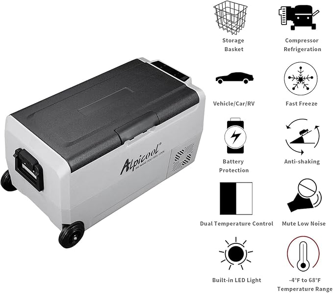 Alpicool T36 Dual Temperature Control 12 Volt Refrigerator 38 Quart Portable Car Fridge Freezer