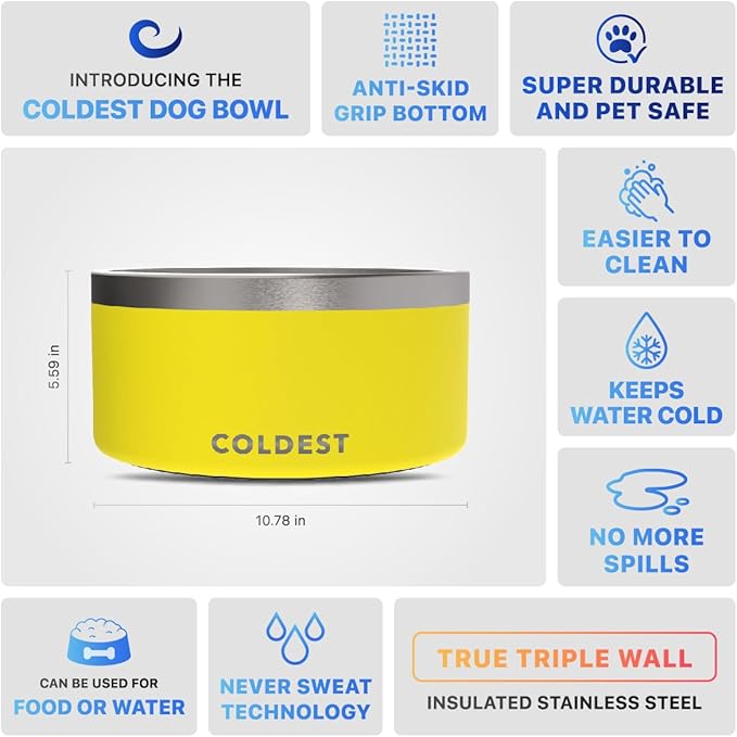 Coldest Dog Bowl - Anti Rust Metal, Non Slip, 3 Layers Insulated Stainless Steel Dog Bowls - Spill