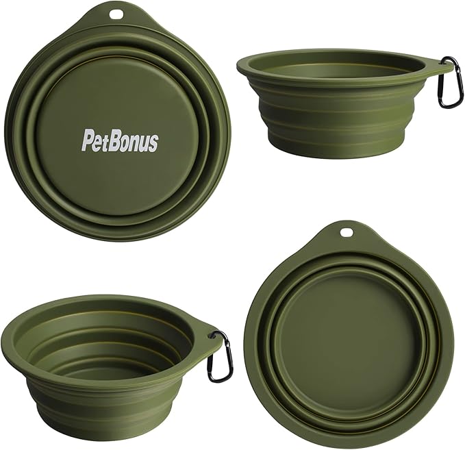 PetBonus 2-Pack Silicone Collapsible Dog Bowls, BPA Free Dishwasher Safe, Portable Foldable