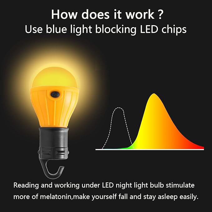 KINUR Sleep Aid Camping Light Bulbs Soft Amber Yellow Color Bug Resistent Portable Hanging Lantern