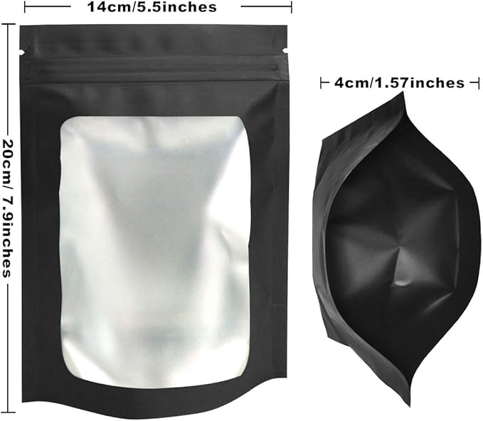 STUs 100 Pack Stand-Up Smell Proof Bags 5.5 x 7.9 Inch Resealable Mylar Bags with Clear Window Foil