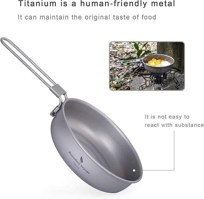 Boundless Voyage Titanium Frying Pan with Folding Handle Ultra-light for Camping Picnic Skillet